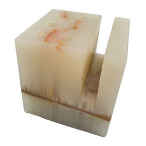 Vintage Carved Agate Stone Dice Paperweight Pen Pencil Holder Desk Organizer